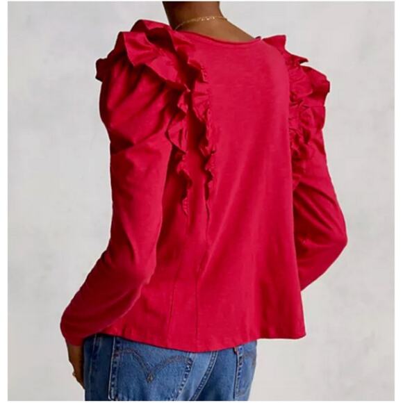 Anthropologie Ruffle Lace Collar V-Neck Pink Long Sleeve Top NWTs size XS - Picture 2 of 11